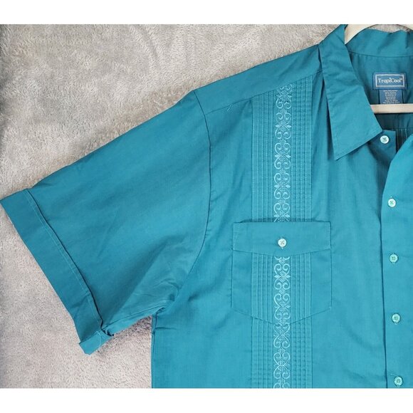 TropiCool Shirt Mens 2XL Green Guayabera Pleated Vintage Button Up Short Sleeve - Picture 8 of 11